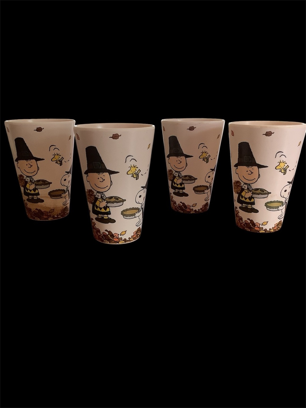 Vintage Peanuts Tumblers in Cream, Black and Yellow - Set of 4